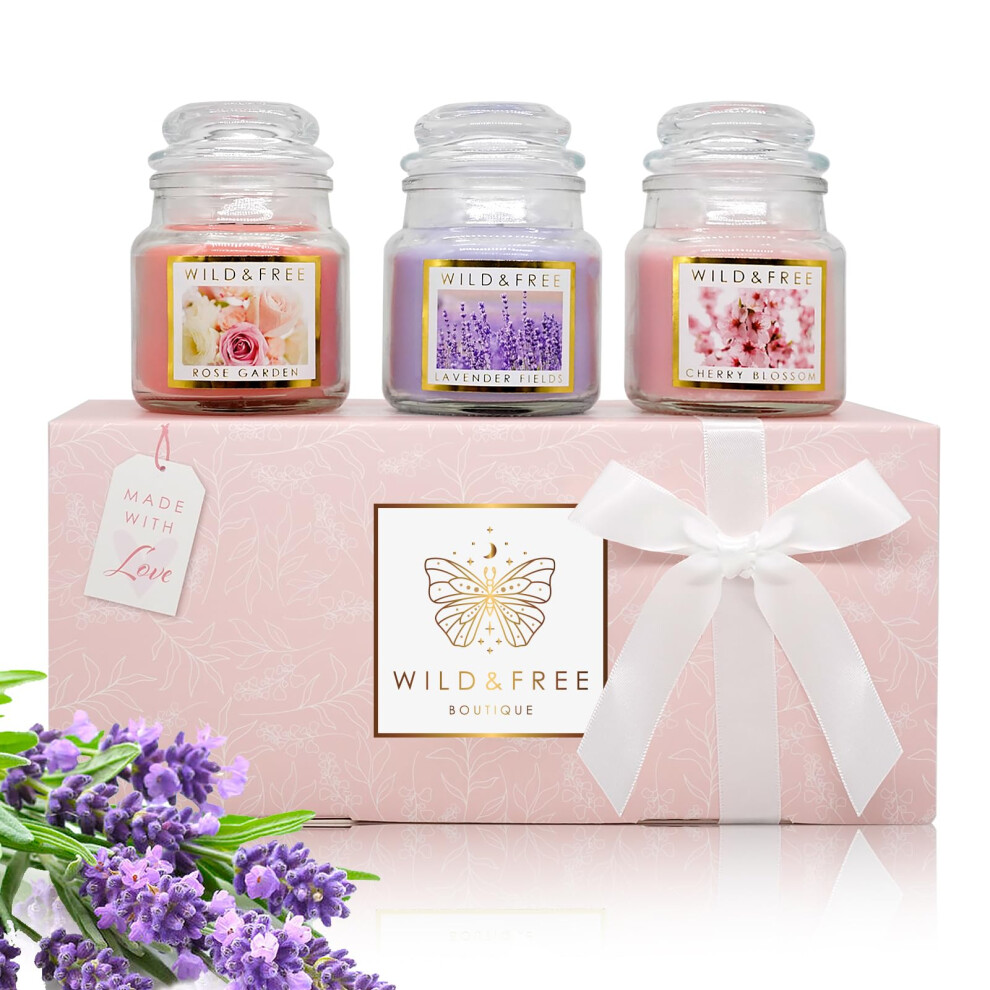 Candle Gifts for Women, Scented Candles Gifts for Her, Candle Gift Set, Birthday Gifts for Women, Christmas, Rose, Lavender, Cherry Blossom, Mum, Nan,