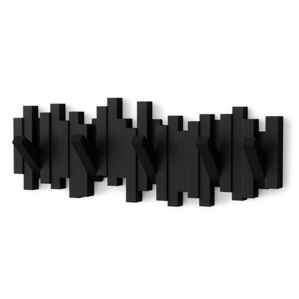 Umbra Sticks Multi Hook Coat Rack - Modern, Unique, Space-Saving Wall Mounted Hanger with 5 Flip-Down Hooks for Hanging Coats, Scarves, Purses and