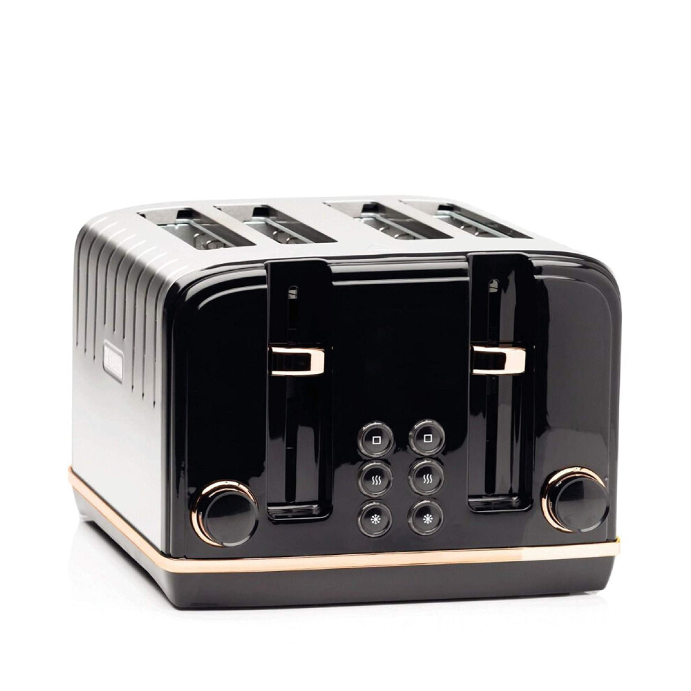 Haden Salcombe Black 4 Slice Toaster - Dual Browning Control, Retro Design, Wide Slot Toaster - Stainless Steel Housing - Self Centring Function -