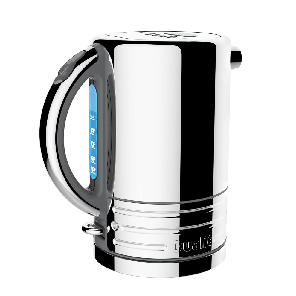 Dualit Architect Kettle | 1.5 Litre 2.3 KW Stainless Steel Kettle With Grey Trim | Rapid Boil and Patented Pure Pour Non-Drip Spout | Measuring Window