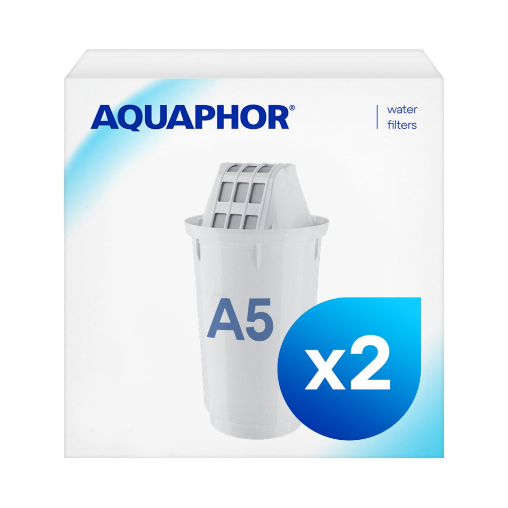 AQUAPHOR Filter Cartridge A5 2 Pack | Filters Limescale, Chlorine, Heavy Metals | 350L Clear Water | AQUALEN Technology for Better Tasting Food &