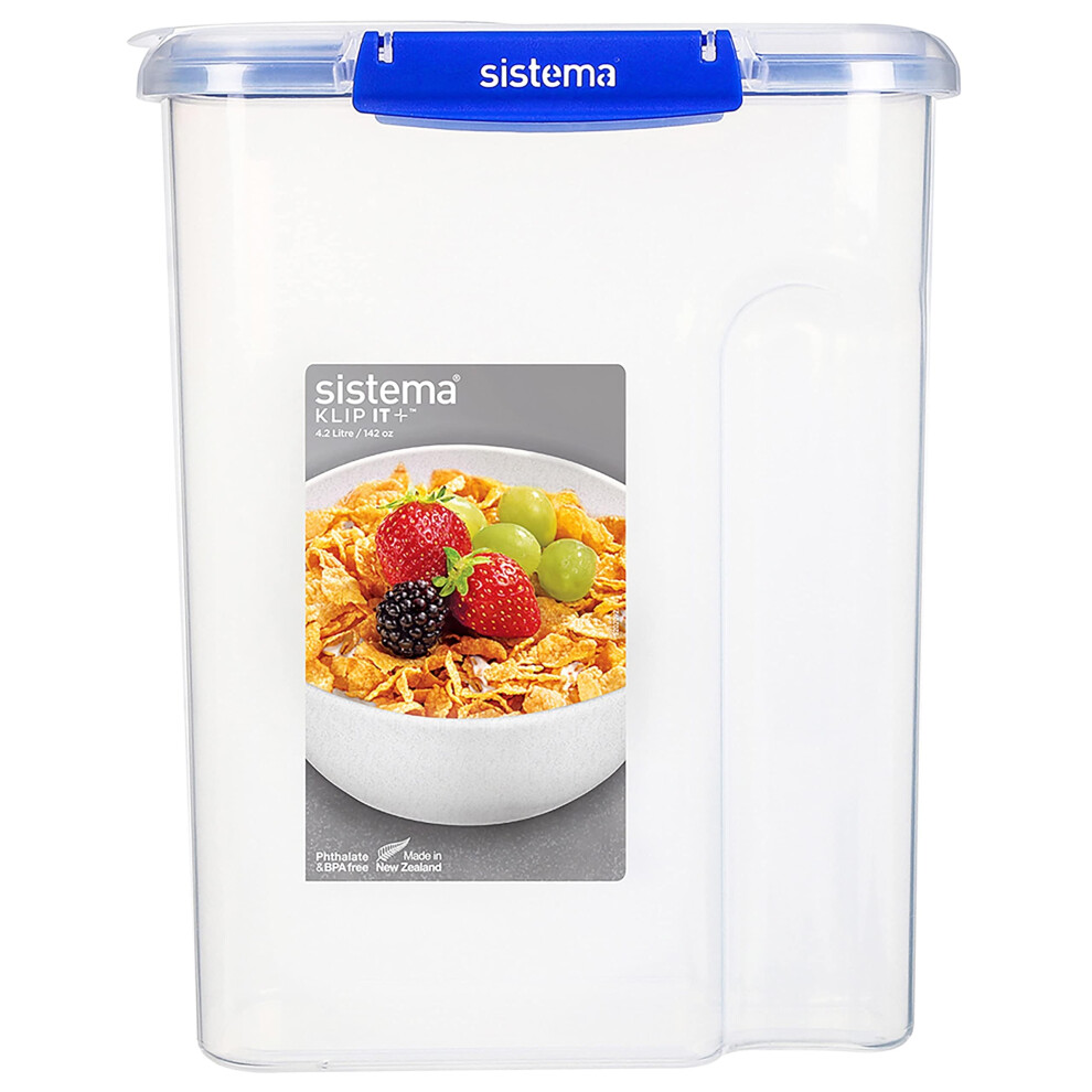 Sistema KLIP IT PLUS Cereal Storage Container , Airtight 4.2 Litre Food Pantry Storage Container , BPA-Free
