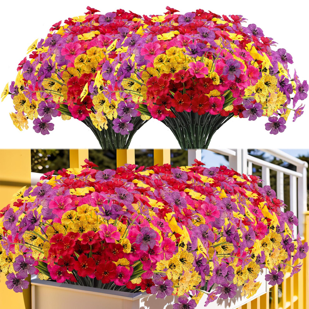 Kinisty 16 Bundles Fake Flowers Outdoor Artificial Silk Flowers, Decorative Faux Plastic Plants Schrubs for Outside Garden Window Box Hanging Baskets