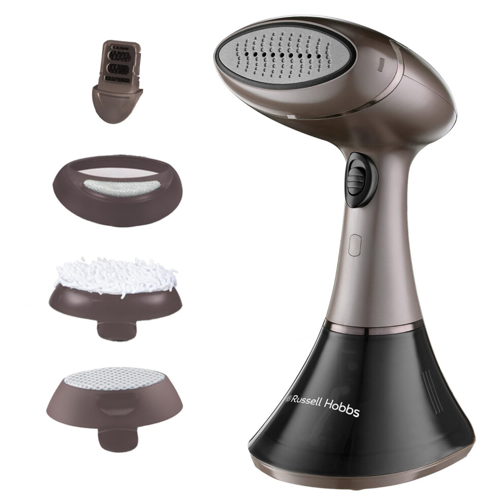 Russell Hobbs Handheld Clothes Steamer [Multipurpose, Antibacterial] Steam Genie Aroma (1800W, 32g/min steam, travel iron, Ceramic, 4 accessories: