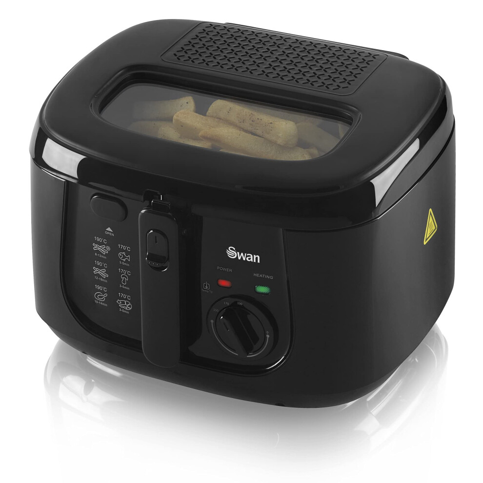 Swan SD6080BLKN 2.5 Litre Deep Fat Fryer with Viewing Window, Adjustable temperature controls, Easy Clean, 1800W, Black