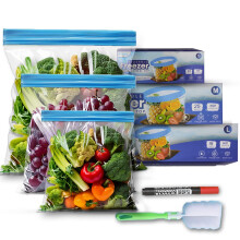 Kylex 70 Pcs Food Storage Freezer Bags - Reusable BPA Free Zip Seal Bags - Heavy Duty Food Bags for Fruits, Veggies, Meat & Snacks - Freezer Zip Lock