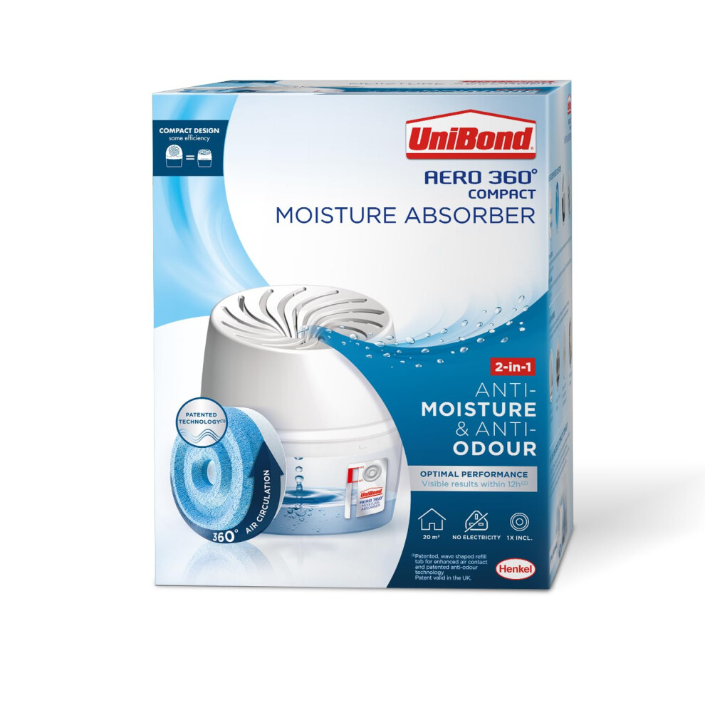 UniBond AERO 360? Humidity Absorber with 1x Refill, Dehumidifier for Effective Air Circulation, Humidity Controller Reduces Excess Moisture, 1 Device