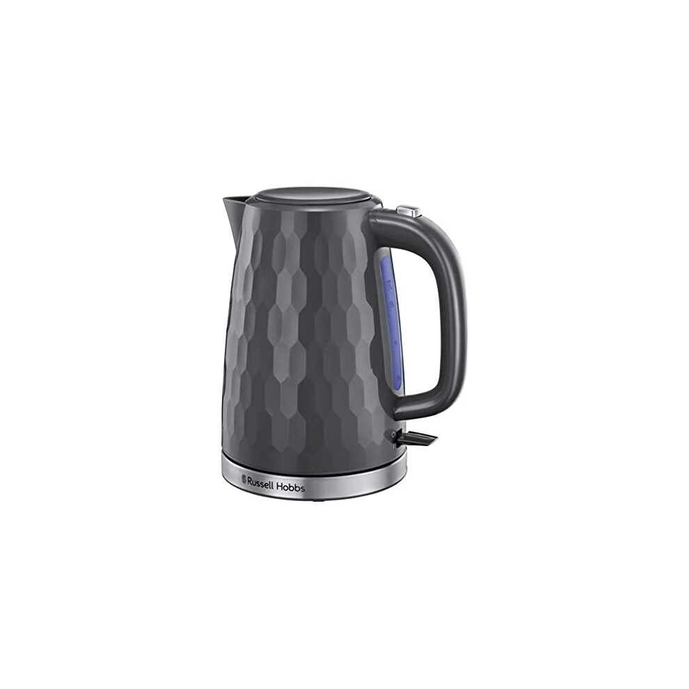 Russell Hobbs Honeycomb Electric 1.7L Cordless Kettle (Fast Boil 3KW, Grey premium plastic, matt & high gloss finish, Removable washable anti-scale