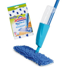 Spontex Quick Spray Duo Flat Spray Mop with Washable Microfibre Mop Head Pads | Cleans Laminate, Wood & Tile Flooring | No-Touch Reversible Head