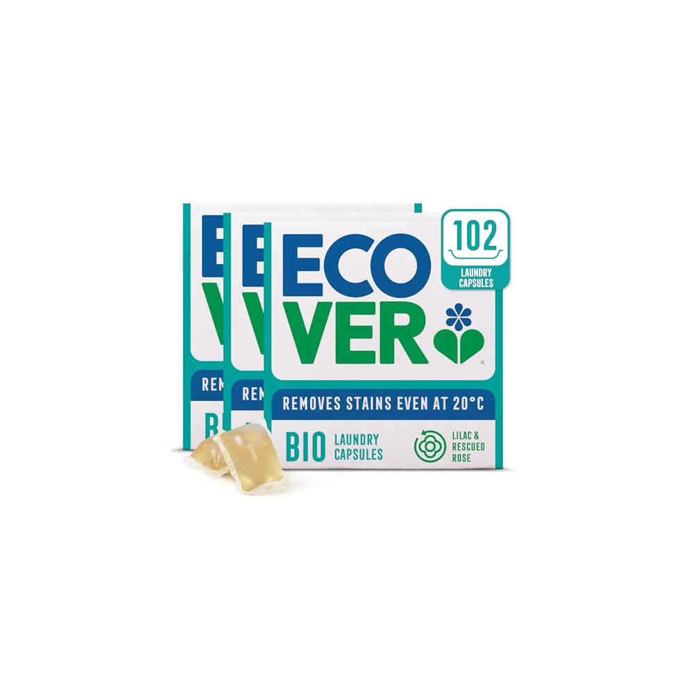 Ecover Bio Washing Capsules - Laundry Capsules / Tablets - Laundry Detergent With Clean And Fresh Lilac & Rescued Rose Scent, 3x Pack of 34 Capsules /