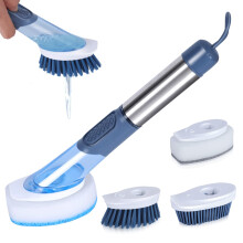 MASTERTOP Soap Dispensing Dish Brush, 4 in 1 Dish Scrubber Brush with Soap Dispenser, Washing Up Brushes for Kithen Pot Pan Sink Cleaning, Send 4