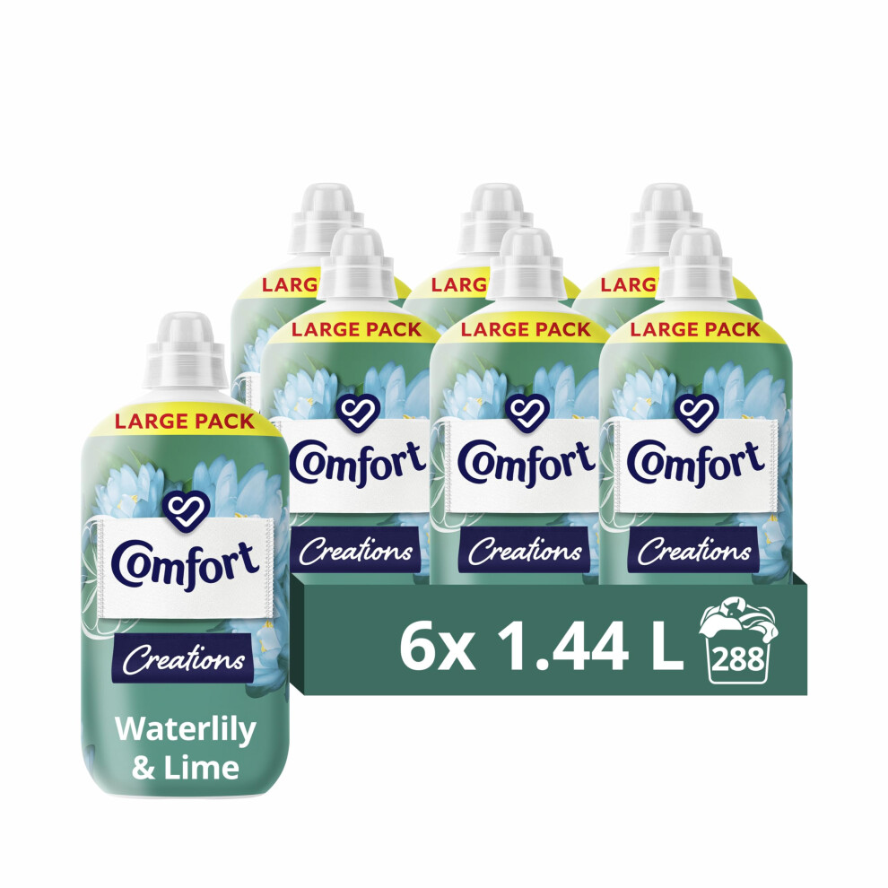 Comfort Creations Waterlily & Lime Fabric Conditioner with Stay Fresh technology for 100 days of freshness + fragrance* 6x 1.44 L (288 washes)