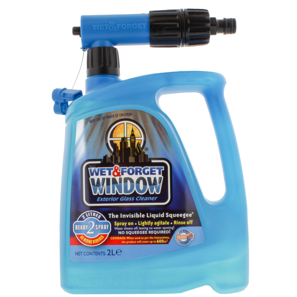 Wet & Forget Window Exterior Glass Cleaner, Streak-Free, No Scrubbing, Ready to Use Formula, 2 Litre