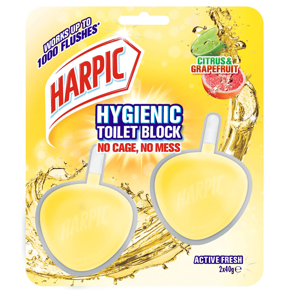Harpic Active Fresh Toilet Rim Block Twin Pack, Citrus and Graperuit, Pack of 6, Anti-Limescale, Dirt Remover, Lasts up to 60 weeks and up to 3000