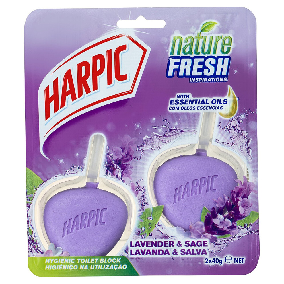 Harpic Active Fresh Toilet Rim Block Twin Pack, Lavender & Sage, Pack of 6, Anti-Limescale, Dirt Remover, Lasts up to 60 weeks and up to 3000 flushes,