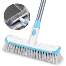 Push Broom Stiff Bristle 2 in 1 Scrape and Brush Long Handle Adjustable Floor Brush for Bathroom Kitchen Tub Patio Tile Grout