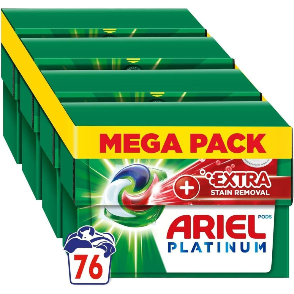 Ariel Platinum PODS?, Washing Liquid Laundry Detergent Capsules 76 (4x19) Washes, +Extra Stain Removal, Even Remove 7-Day Dried-In Stains