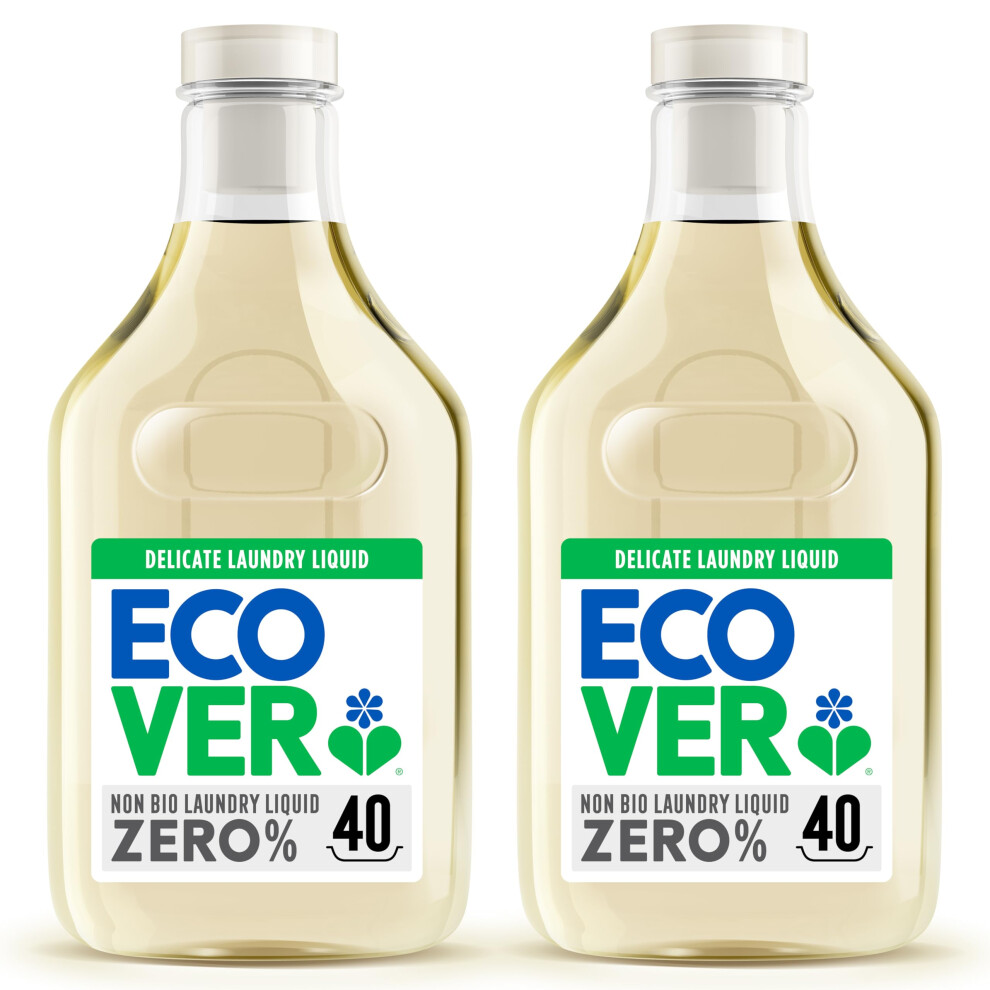 Ecover Zero Non-Bio Laundry Detergent for Sensitive Skin, Baby Laundry Washing Liquid, 2x Pack of 40 Washes, 2 x 1.43L