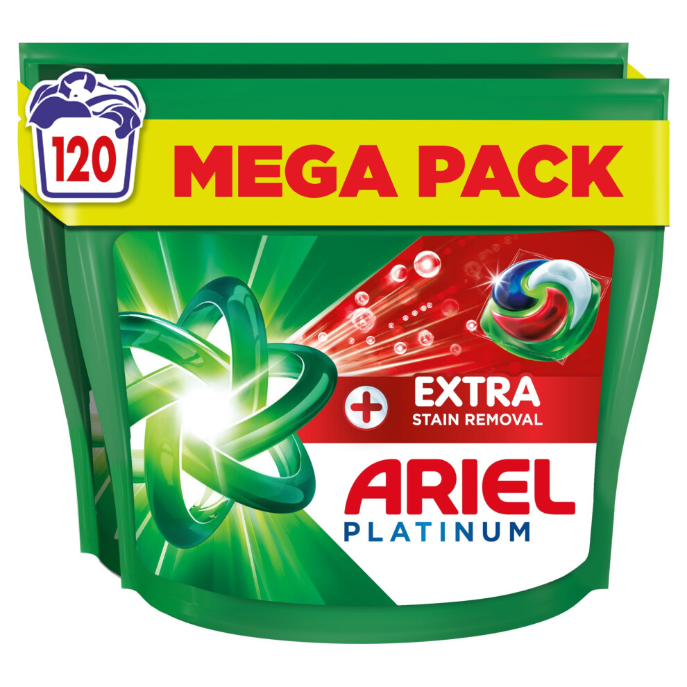 Ariel Platinum PODS?, Washing Liquid Laundry Detergent Capsules 120 Washes (60x2), +Extra Stain Removal, Remove Even 7-Day Dried-In Stains