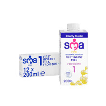 SMA First Infant Baby Milk, from Birth, Ready to Use, Liquid Formula Milk, 200 ml (Pack of 12), Packaging May Vary