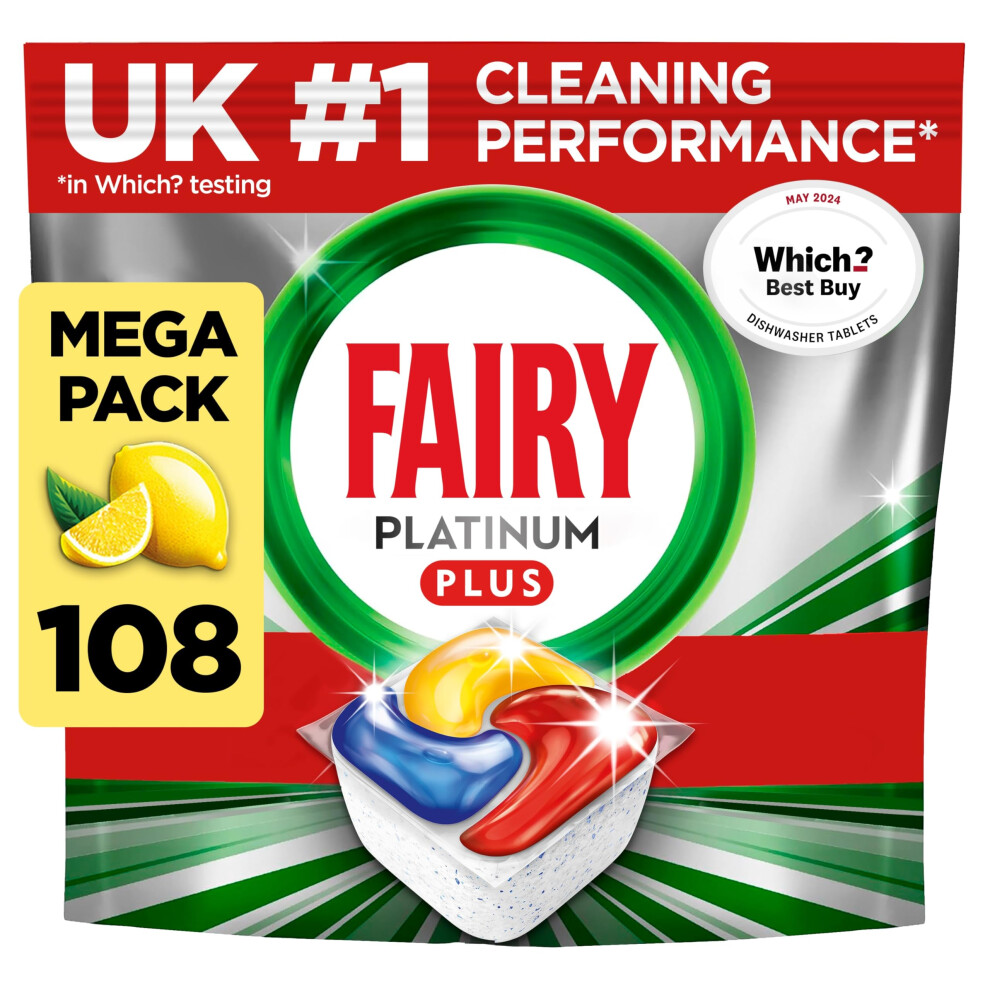 Fairy Platinum Plus All-in-1 108 Dishwasher Tablets, Lemon, Best Cleaning for a Like-New Finish, Fights Grease & Prevents Limescale