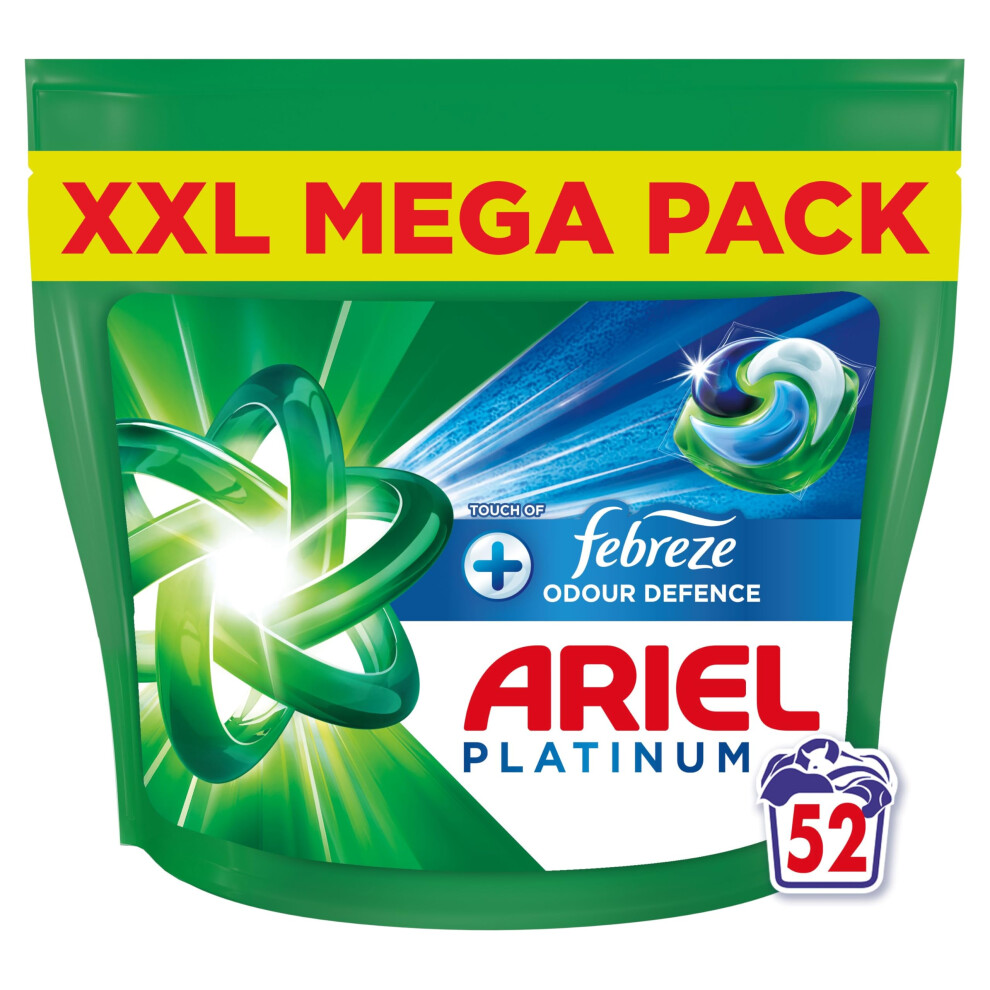 Ariel Platinum PODS, Washing Liquid Laundry Detergent Capsules 52 Washes, +Touch Of Febreze Odour Defence, Extra Stain & Odour Removal