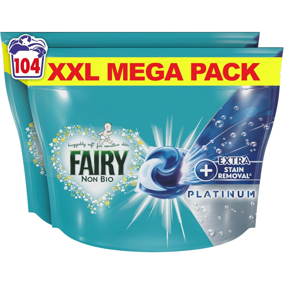Fairy Non Bio Platinum PODS? Washing Liquid Capsules, 104 Washes (52x2), With Extra Stain Removal