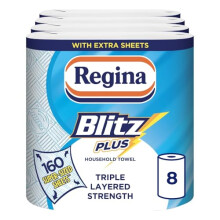 Regina Blitz Plus Household Towel ? 8 Rolls per Pack, 80 Sheets Per Roll, 3 Ply, Triple Layered Strength, Household Paper Towels Made with Virgin