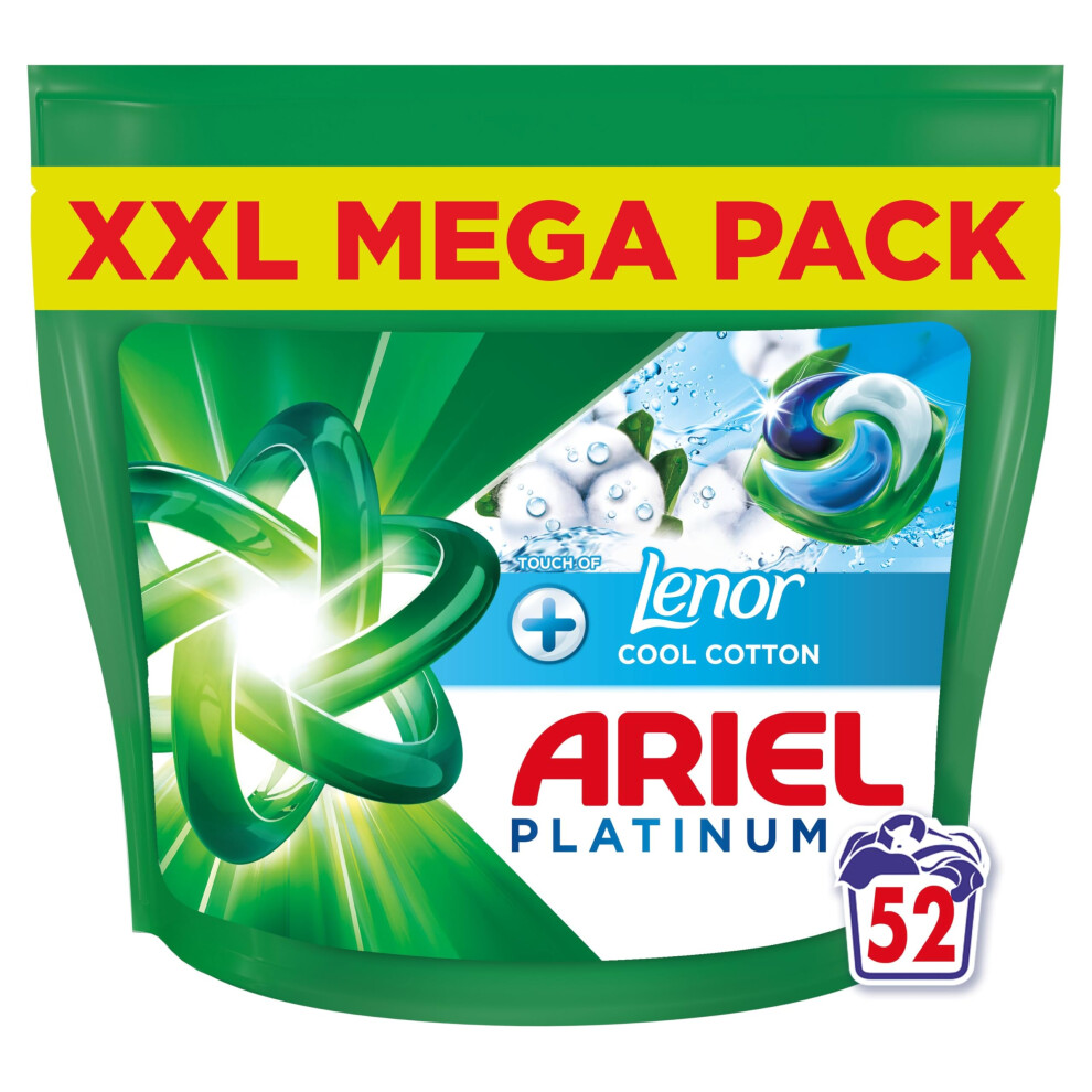 Ariel Platinum PODS?, Washing Liquid Laundry Detergent Capsules 52 Washes, +Touch of Lenor Cool Cotton, 7-Day Long-Lasting Freshness