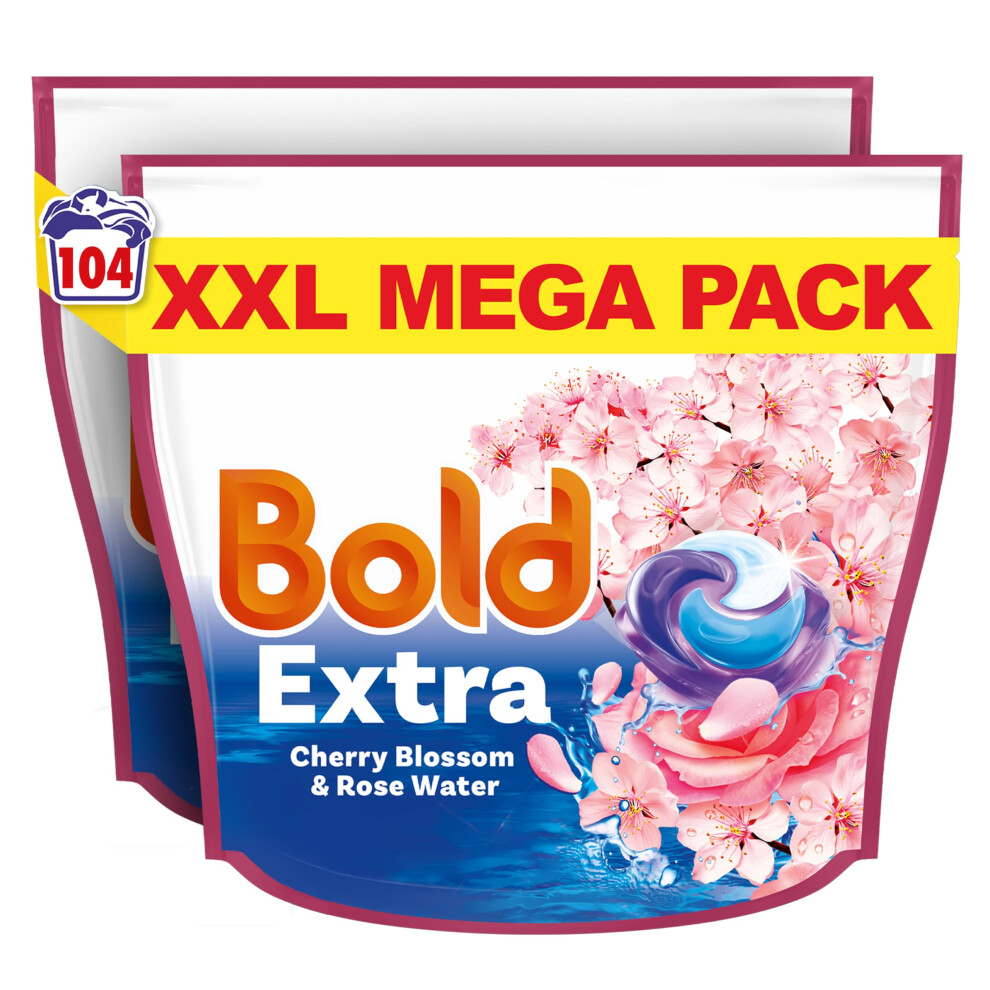 Bold EXTRA PODS? Washing Liquid Laundry Detergent Capsules 104 Washes (52 x 2), Cherry Blossom & Rose Water, Extra Stain And Odour Removal, With