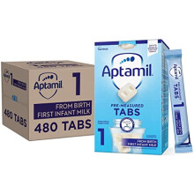 Aptamil 1 First Baby Milk Formula Pre-Measured Tabs, From Birth, 120 Tabs (Pack of 4) - 1 tab = 1 scoop (23g)