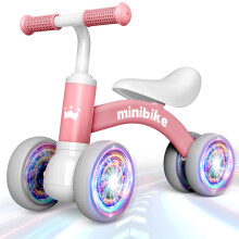 HappyGoLucky Baby Balance Bike 1 2 Year Old, 4 Wheels Lighting Ride On Toys for 1 2 Year Old Girls Gifts, Toddler Toys 1 2 Year Old Girl Toys Age 1-2,