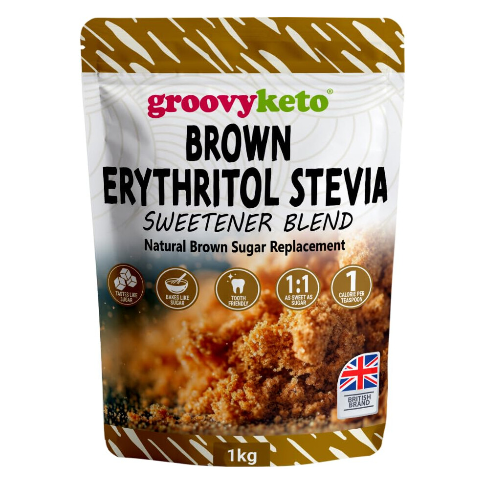 Groovy Keto Erythritol & Stevia Blend 1Kg ? Natural Sugar Substitute For Baking & Cooking, Keto & Diabetic Friendly, Low Calorie & Low Brown