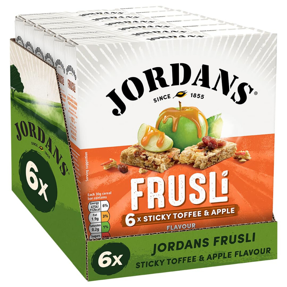 Jordans Frusli Sticky Toffee & Apple Flavour Cereal Bar | Vegetarian | 6 Packs Of 6X30g