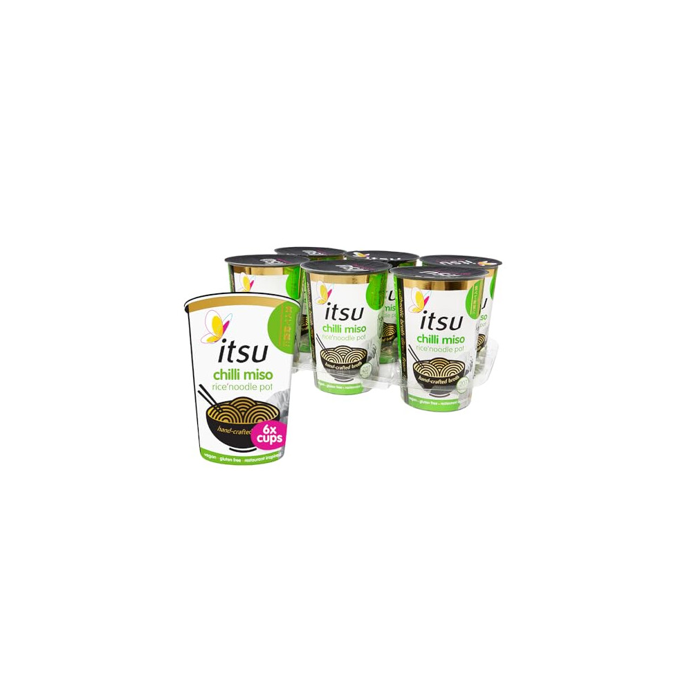 Itsu Chilli Miso Flavour Rice Noodles | Instant Noodle Cups | Pack Of 6 | Authentic Japanese Flavour | Vegan & Gluten-Free | Low-Calorie,
