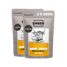 Ember Snacks: Biltong Beef Jerky Original Flavour (2 x 250g) 500g total - Protein Keto Snacks, Bulk Bags - Resealable for On The Go Snack - From