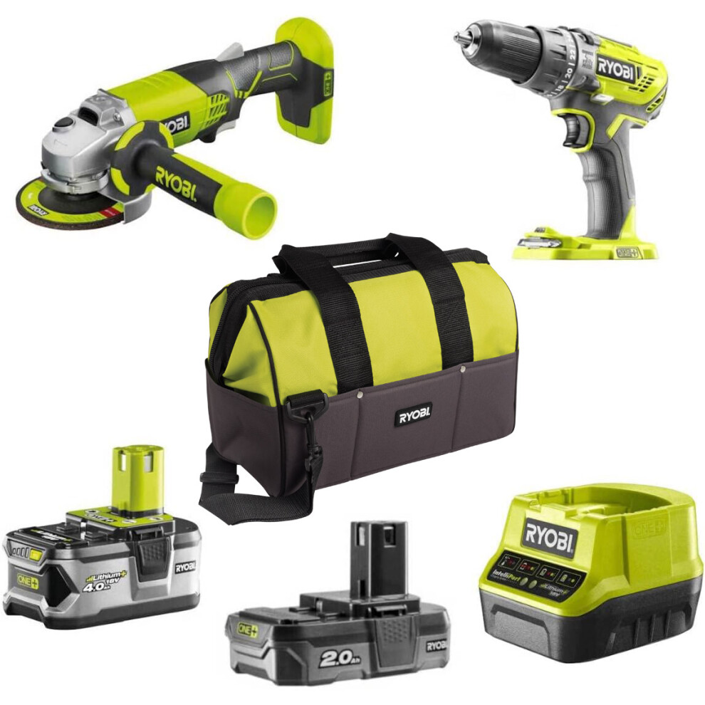 Ryobi 18v Cordless Drill and Angle Grinder Kit - (R18PDAG-242S)