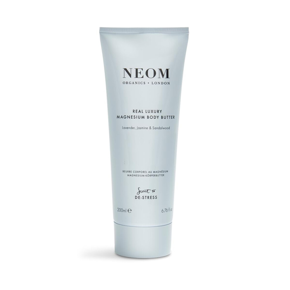 NEOM- Real Luxury Magnesium Body Butter, 200ml | Cream Moisturiser With Essential Oils | Nourish & Soften | Lavender & Rosewood | Scent to De-stress
