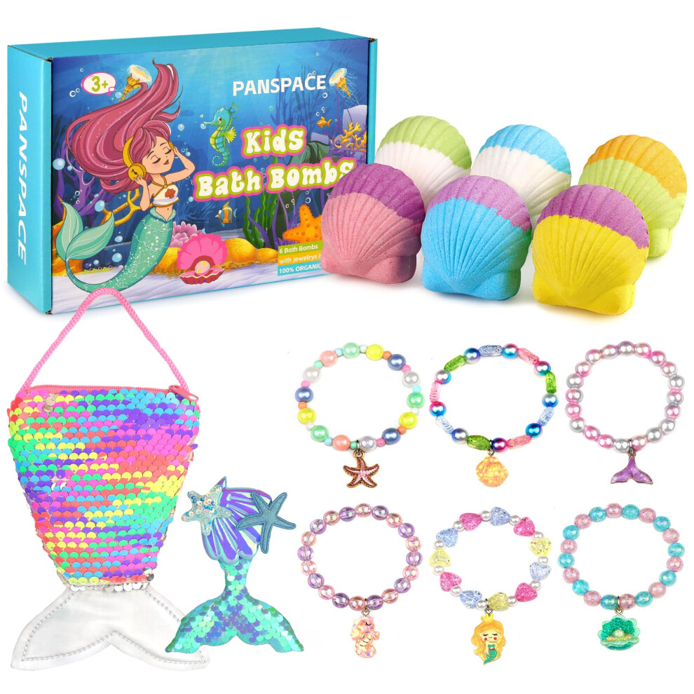 Bath Bombs for Kids with Surprise Inside, 6 PCS Natural Organic Bath Bombs for Girls & Toddlers Aged 3-12, Bath Fizzers Gift Set with Mermaid