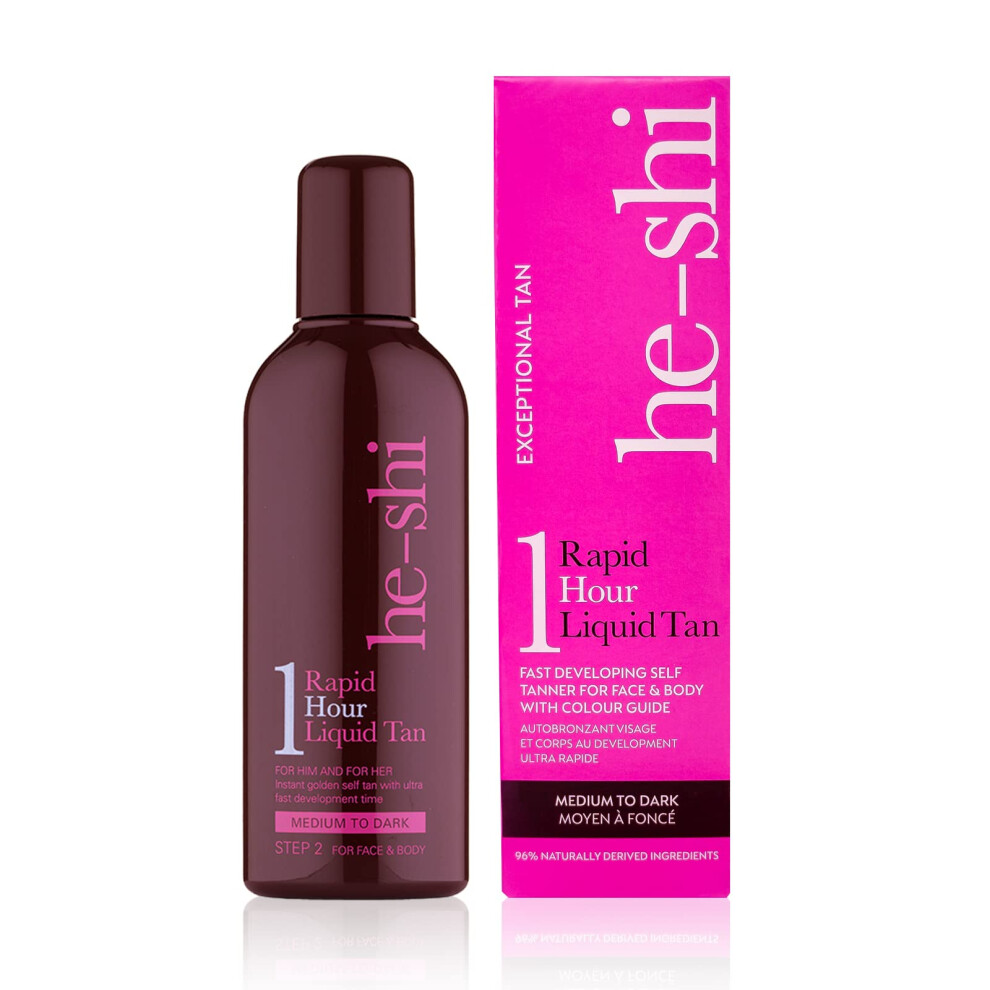 He-Shi Self Tan Rapid 1 Hour Liquid - Express Take Tanning Lotion - Quick Dry Formula, Tropical Smell - Vegan & Cruelty Free - Self Tanner Lotion for