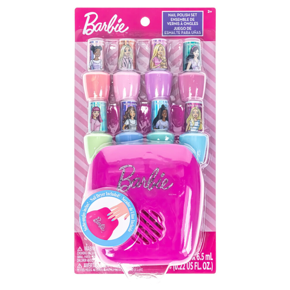 Barbie -Townley Girl Non-Toxic Peel-Off Water-Based Safe Nail Polish Set with Nail Dryer for Kids, Batteries Not Included, Ages 3 and Up
