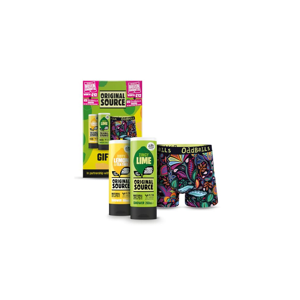 Original Source x Oddballs Gift Set, Lime Shower Gel, Lemon & Tea Tree Shower Gel, Oddballs Boxers, Gifts for Men, Birthday Gift, 100 Percent Natural