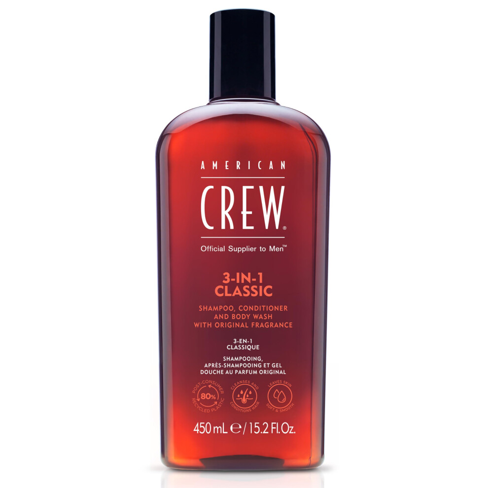 REVLON PROFESSIONAL American Crew 3-In-1 Shampoo, Conditioner & Body Wash with Long Lasting Scent to Cleanse & Condition Hair Styling & Skincare for