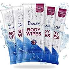 Drench! 60 Pack Luxury Body Wipes for Adults No Shower | No Water Bathing & Cleansing Water Wipes | Microwaveable Rinse-Free Waterwipes | Big Wet