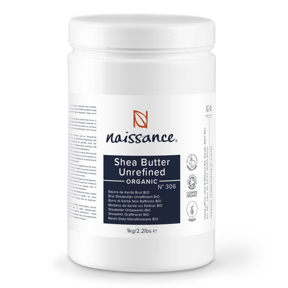 Naissance Organic Shea Butter Unrefined (No. 306) - 1Kg - Pure, Raw, Natural, Vegan - For Skin, Hair, Lip Balms, Body Butters, Moisturiser
