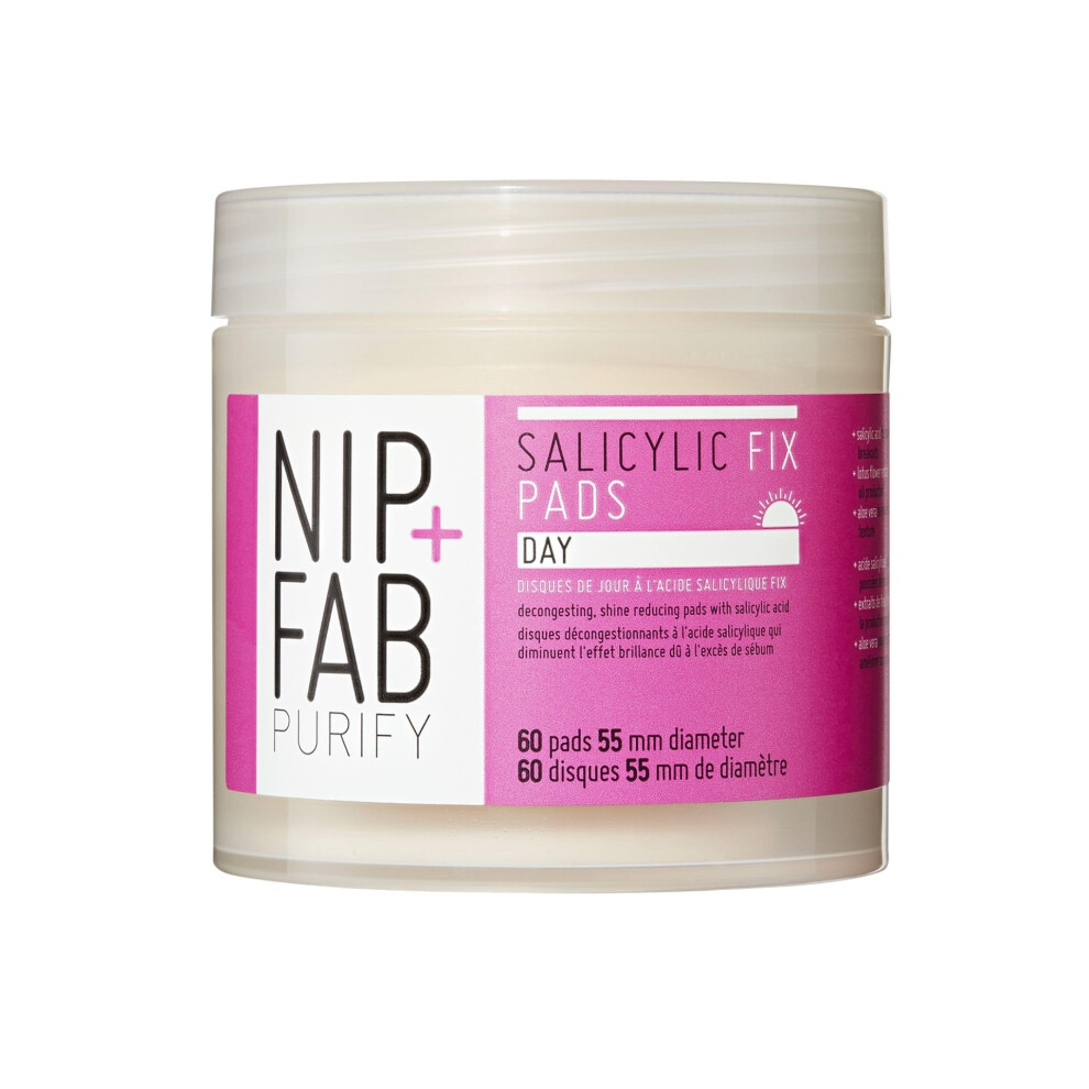 Nip + Fab Salicylic Acid Fix Day Pads for Face with Aloe Vera, Exfoliating Facial Pad BHA Exfoliant for Skin Hydration Acne Breakouts Refining Pores