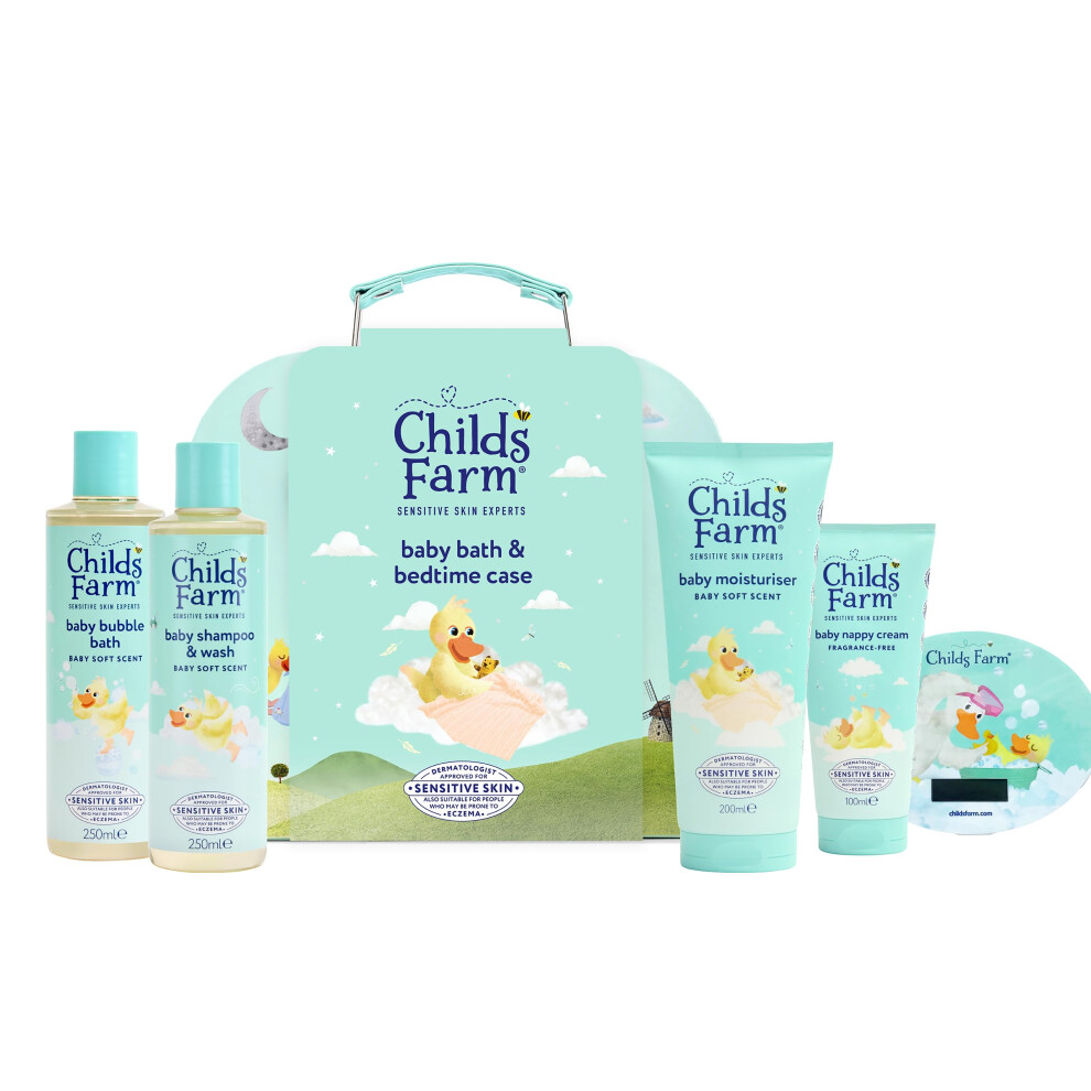 Childs Farm Baby Suitcase Gift | Baby Bubble Bath (250ml), Shampoo & Body Wash (250ml), Moisturiser (200ml) & Nappy Cream (100ml) | Suitable for
