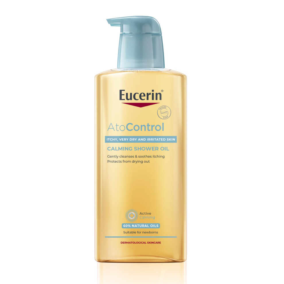 Eucerin AtoControl Bath & Shower Oil 400ml, Soap-Free and Fragrance-Free Body Cleansing Oil, Enriched with Omega-3 and Omega-6, Soothes and Protects
