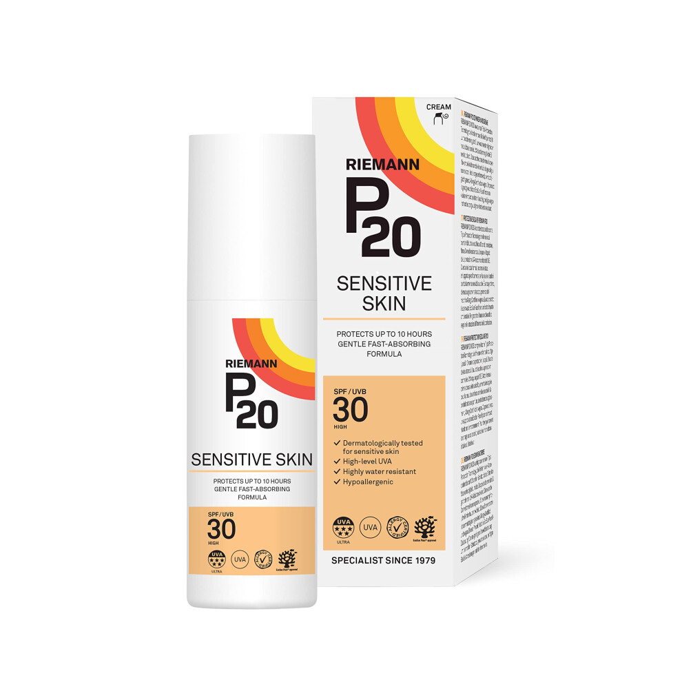 RIEMANN P20 SPF30 Sensitive Sun Cream 100ml, High Level UVA Protection for up to 10 Hours, Allergy Certification, Water Resistant, Durable & Long