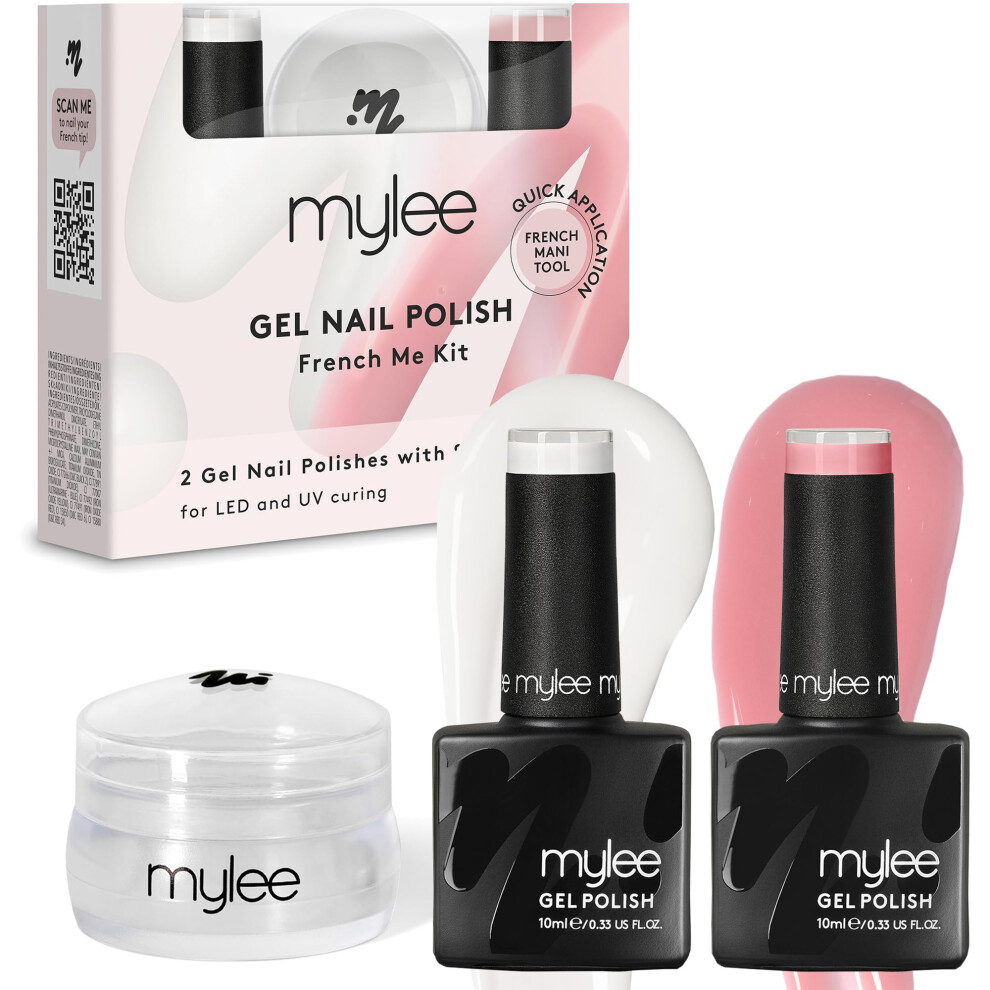 Mylee French Me Kit with Stamper ? Salon Quality French Manicure at Home, Includes White & Nude Gel Nail Polish + Clear Silicone Stamping Tool, Cure